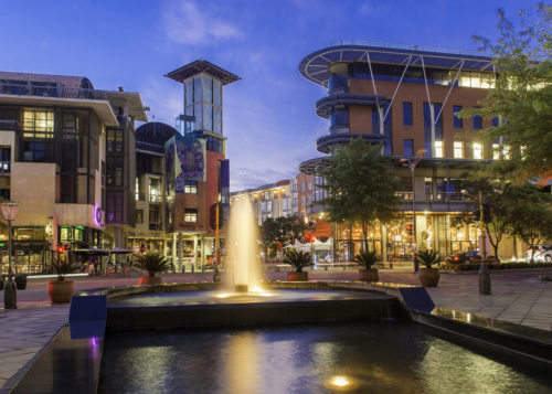 Fountain at Melrose Arch which includes residential property