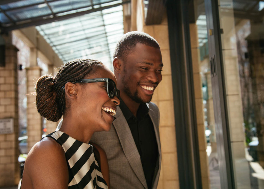 Shoppers walking in Melrose Arch