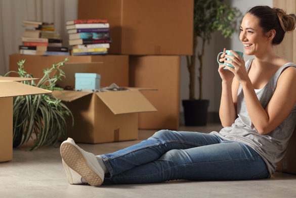 young woman in an apartment she's renting